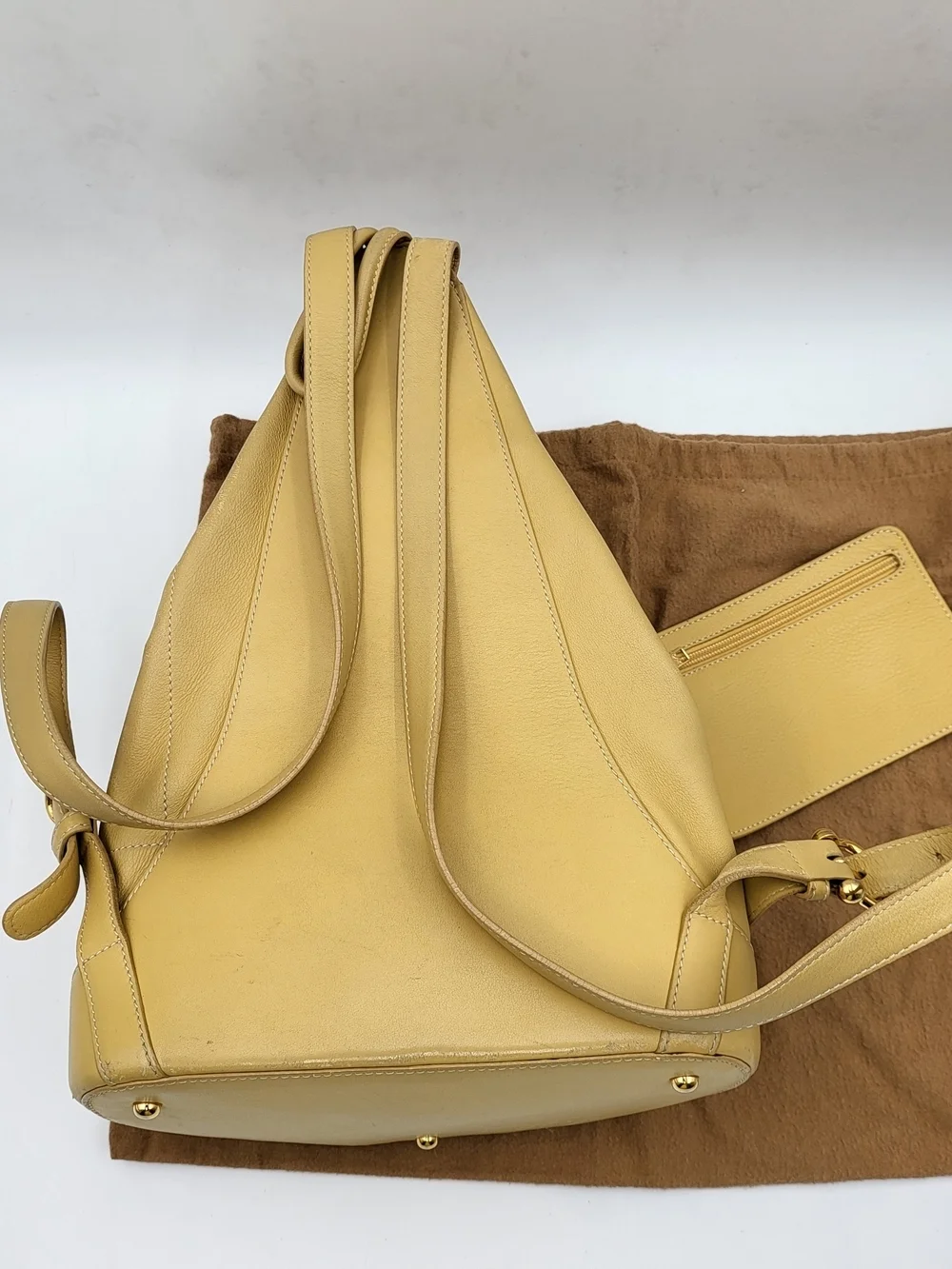 Loewe Anton Backpack-Shoulder in Pale Yellow Leather, Authentic w/COA